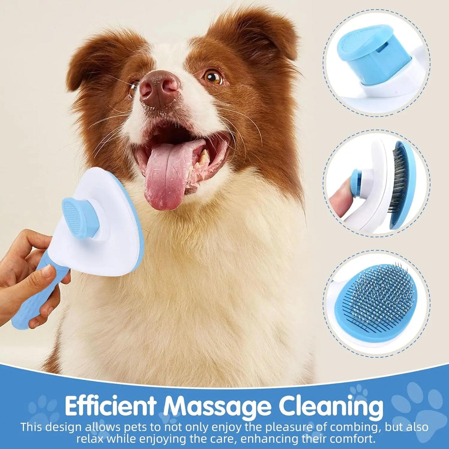 Pet Grooming Kit, Self-Cleaning Slicker Brush & Nail Clipper for Dogs Cats, Remove Loose Hair, Blue