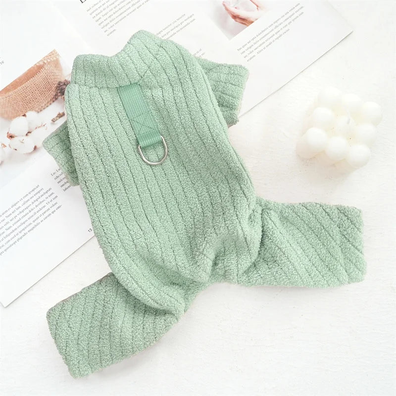 Cute Pet Plush Dog Jumpsuit Warm Soft Dog Clothes Winter Puppy Overalls Fashion Solid Cat Pajamas Pet Costumes Chihuahua Clothes