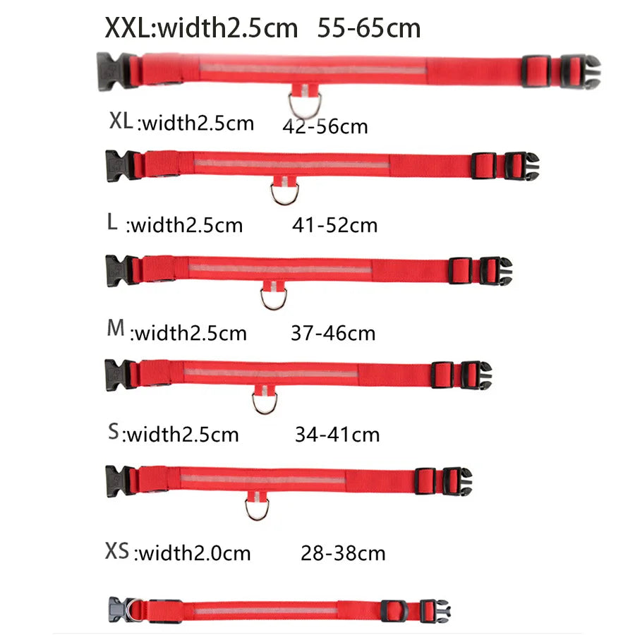 LED Illuminated Dog Collar Adjustable Flashing Lights USB Rechargeable Suitable For Small,Medium,Large,Dog Pet Safety Harness