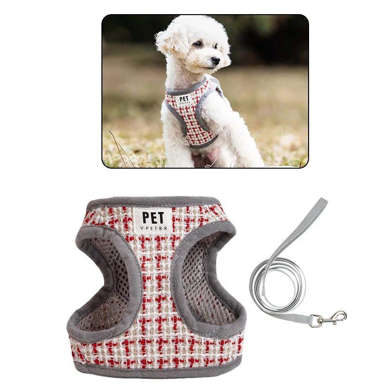 Dog Leash Harness for Small Medium Dogs Adjustable Chest  Vest Strap Breathable Dog Walking Leash Set Pet Outdoor Supplies
