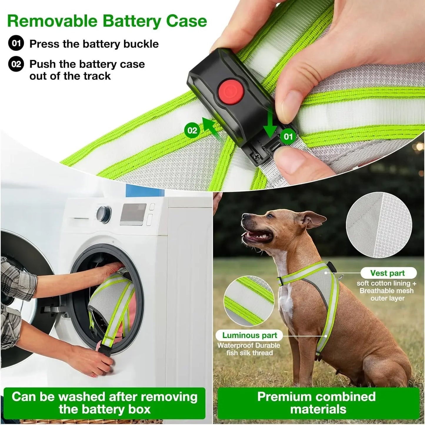 Light Up Dog Harness, USB Rechargeable No-Pull LED Glow-in-The-Dark Safety Vest for Medium Large Dogs with 360° Illumination and