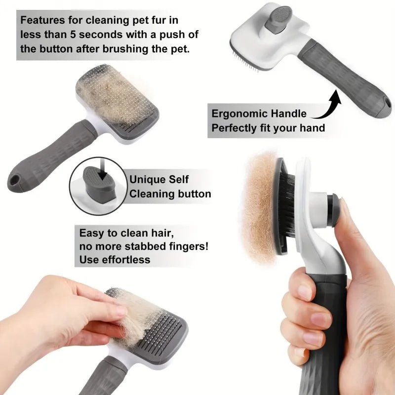 Effortless One-Step Clean Pet Grooming Brush, Gentle Hair Remover Massage Tool for Dog Cat Long Short Coat