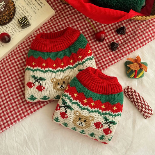 Cherry Red Christmas Winter Sweater for Small Medium Puppy Dog Cat Soft Clothes Warm Winter Pullover for Dog
