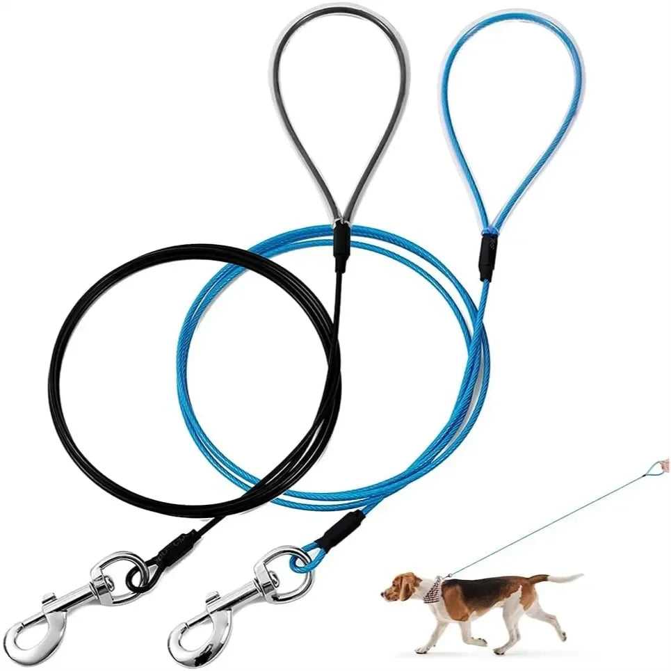 Chew Proof Dog Leash 6FT Heavy Duty Metal Cable Lead For Large Dogs And Teething Puppies Coated Wire Rope With 360 Rotating Clip Black Blue