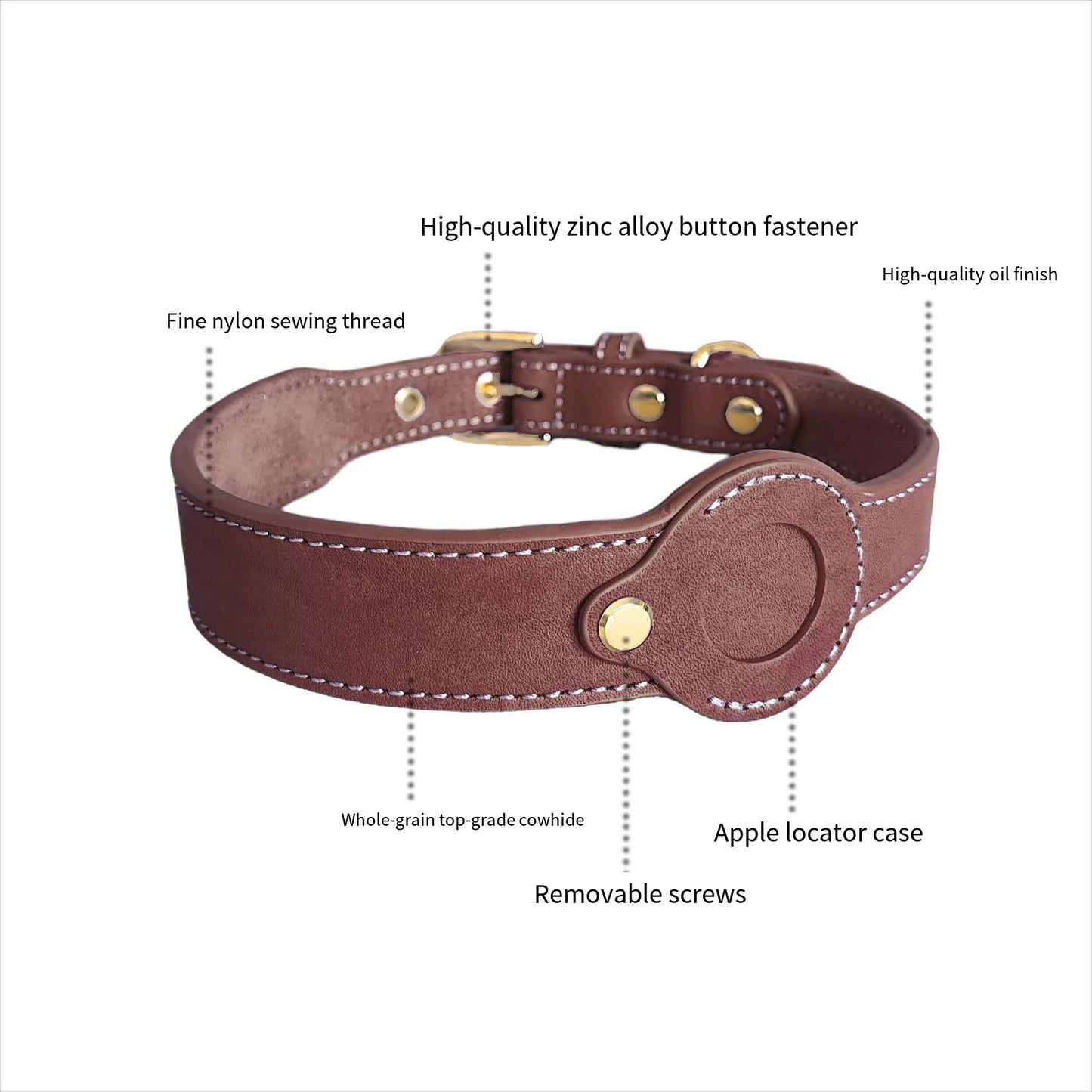 Leather collar locator collar pet dog collar tracking Full grain cowhide detachable