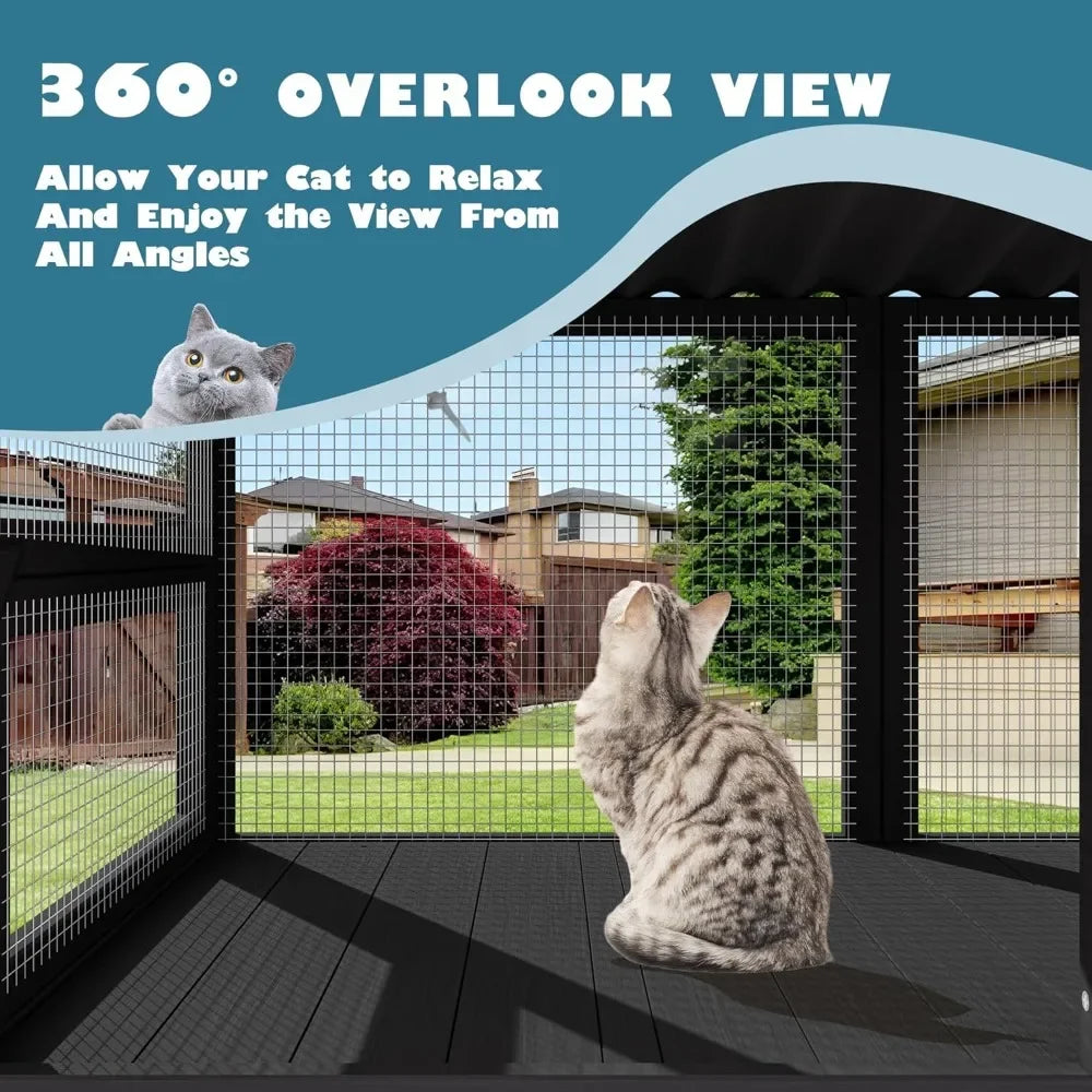 Cat Window Box for Multiple Indoor Cats, Catio Pet Perch with Metal Mesh Locking Side Door, Wooden Enclosure Window All Weather