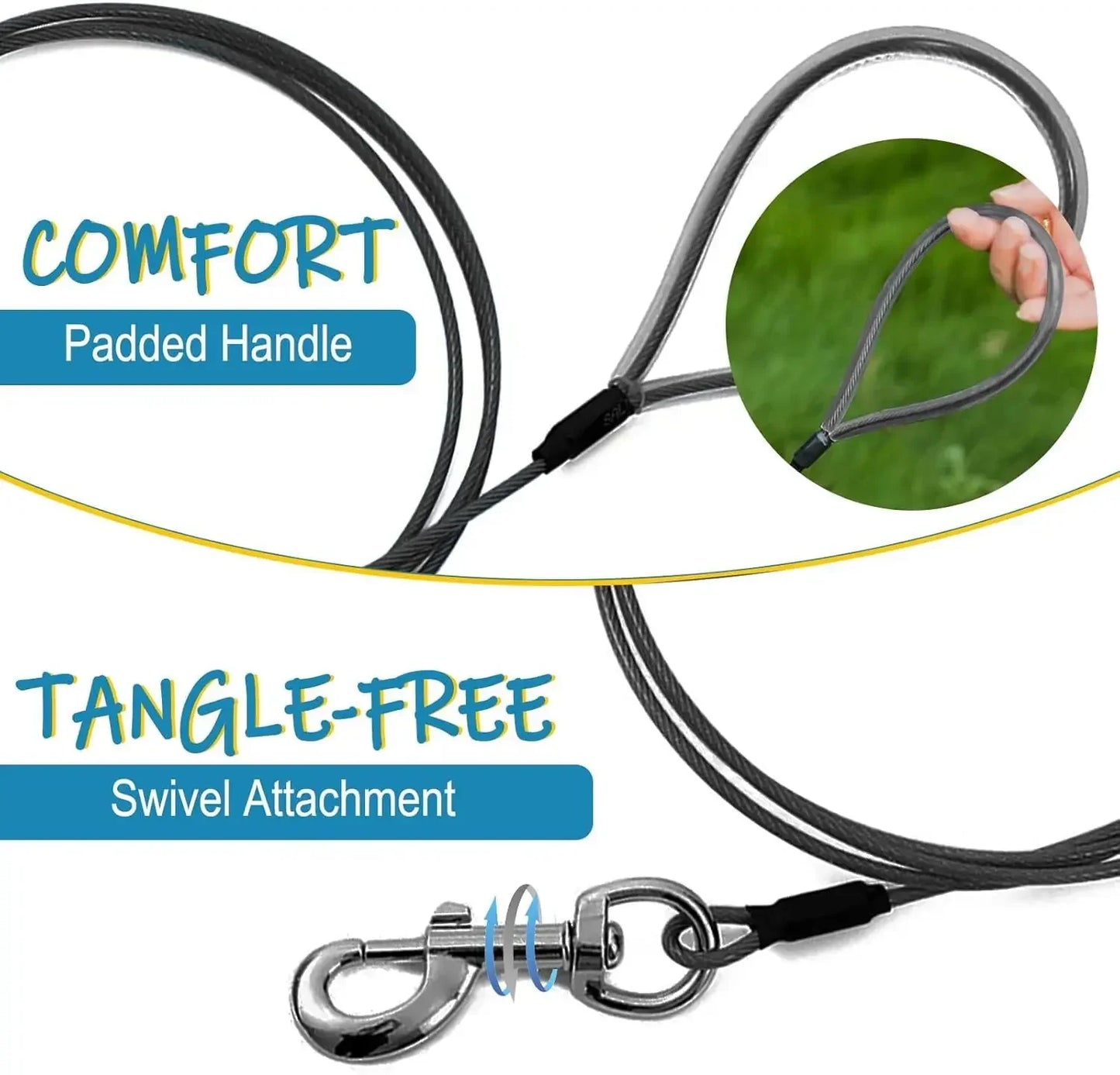 Chew Proof Dog Leash 6FT Heavy Duty Metal Cable Lead For Large Dogs And Teething Puppies Coated Wire Rope With 360 Rotating Clip Black Blue