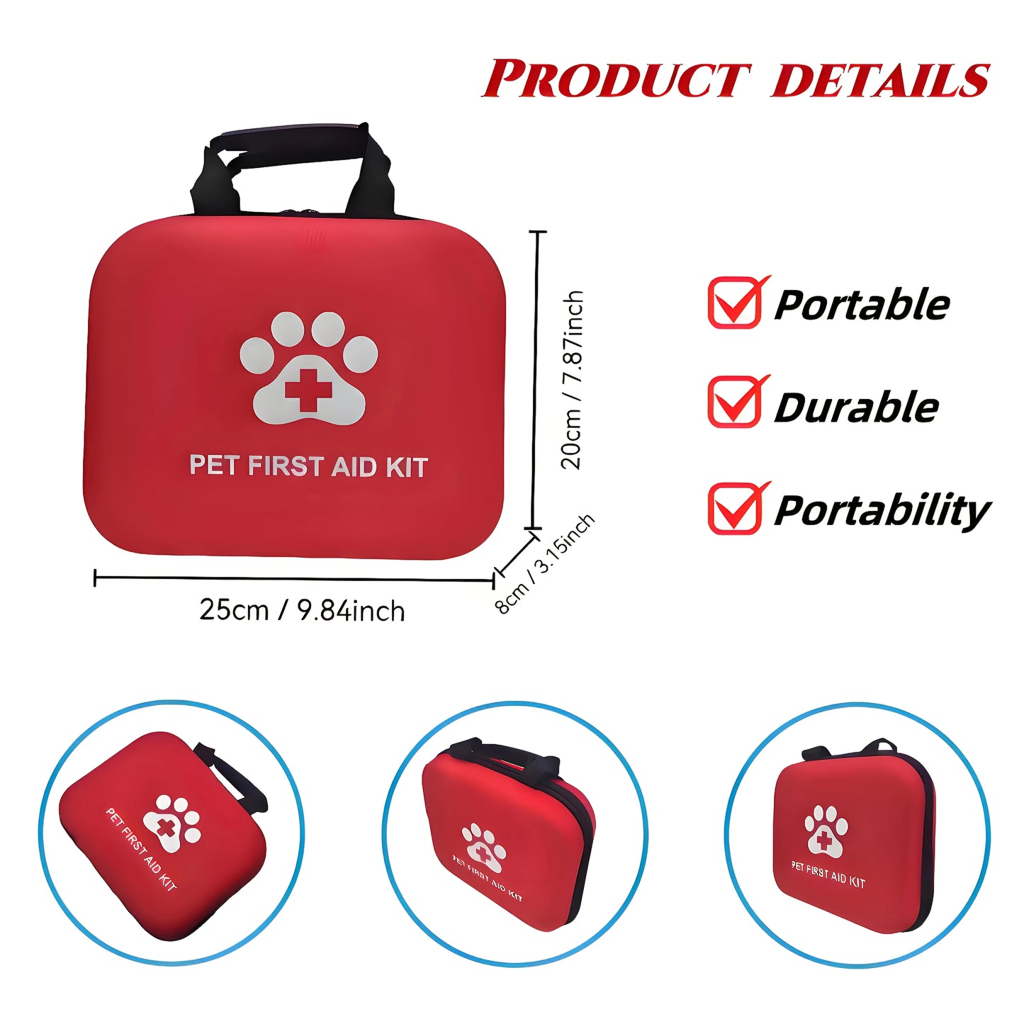 Large Capacity Pet First Aid Kit, Portable First Aid Kit for Dog & Cat Emergency Supplies