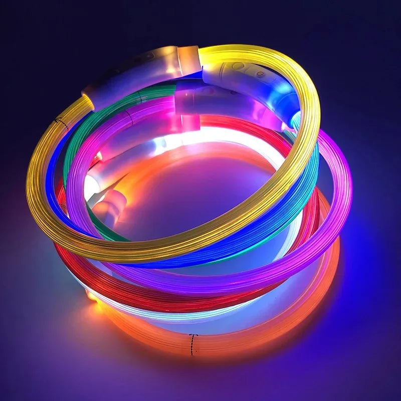 LED dog collar, USB rechargeable illuminated pet dog collar, 3 modes, LED illuminated anti-lost dog collar