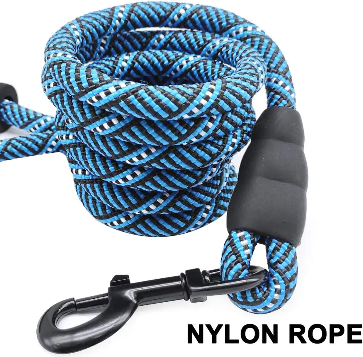 Heavy Duty Nylon Dog Leash, 3-30 FT with Soft Padded Handle for Large Medium Dogs (Blue Black, 1/2" * 8')