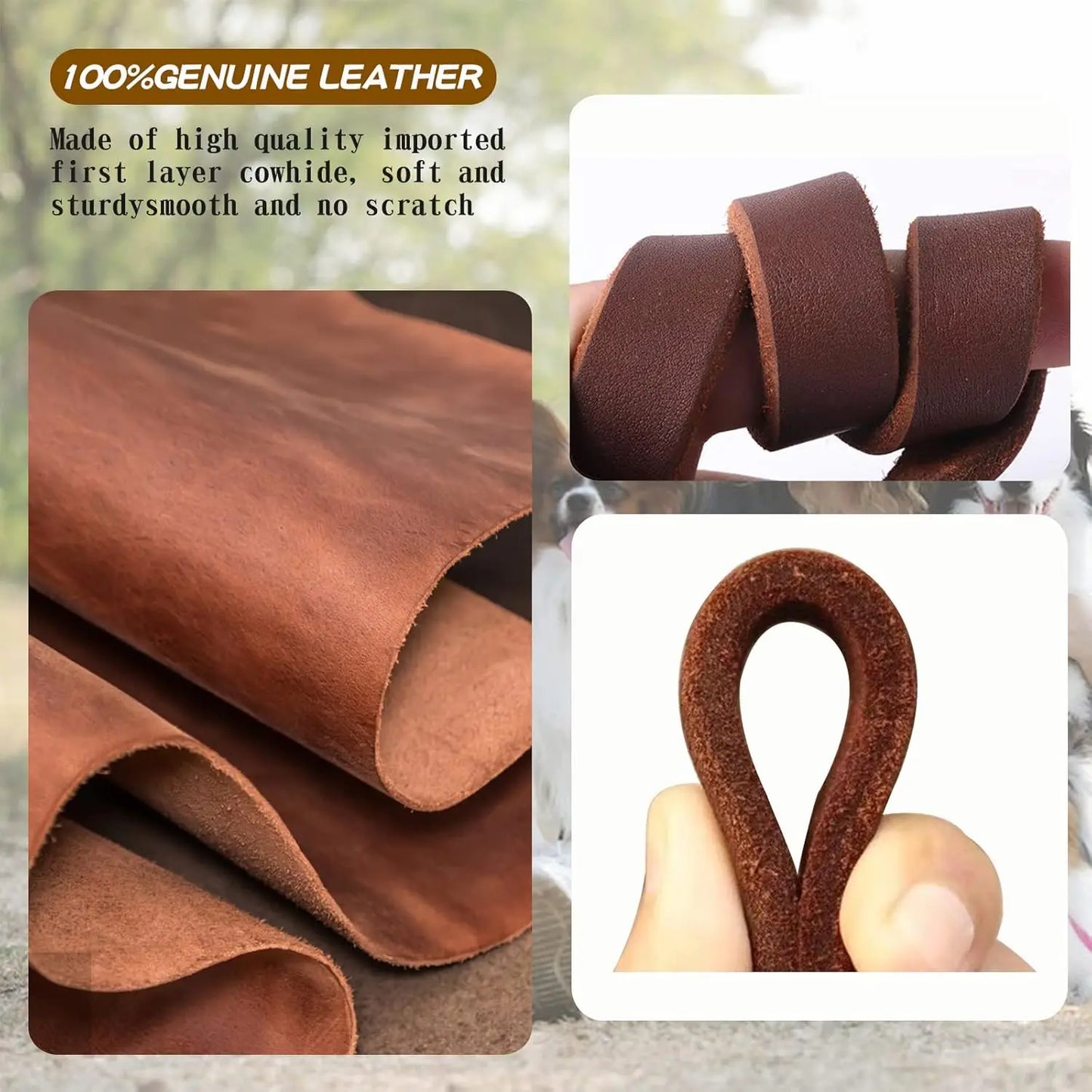 6ft x 3/4 inch Genuine Leather Braided Dog Leash, Strong Heavy Duty for Large and Medium Dogs, Soft Comfortable Brown