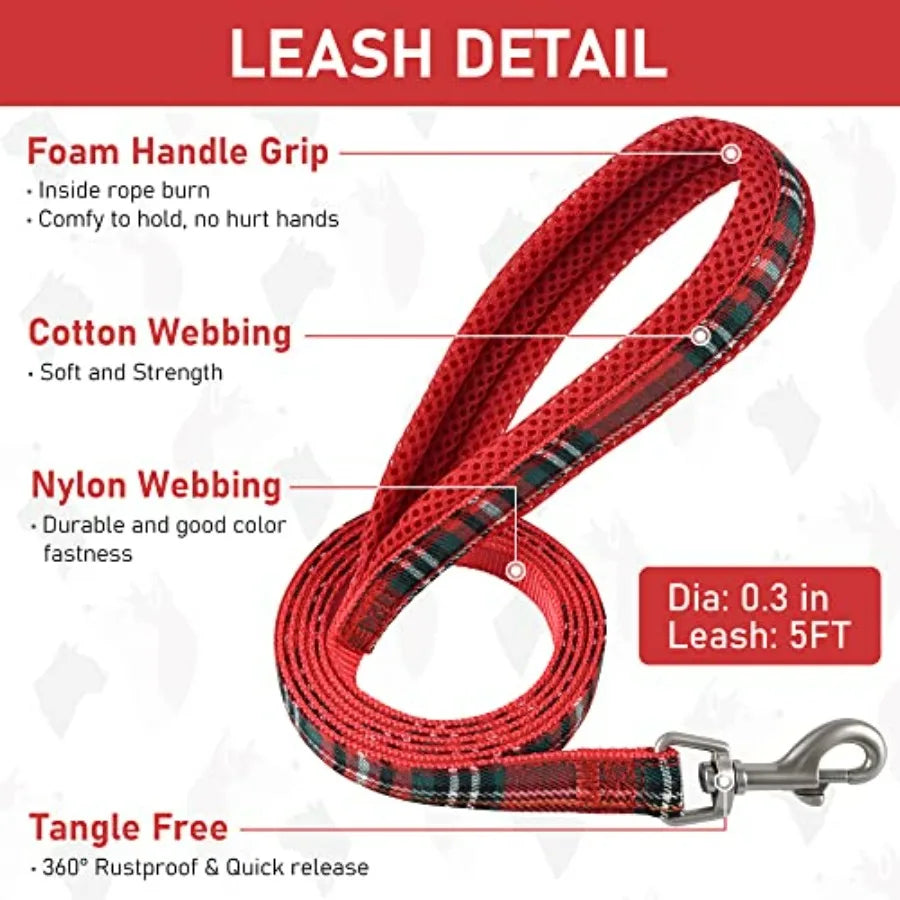 Small Dog Harness Collar and Leash Set, Step in No Chock No Pull Soft Mesh Adjustable Dog Vest Harnesses Plaid Reflective for D