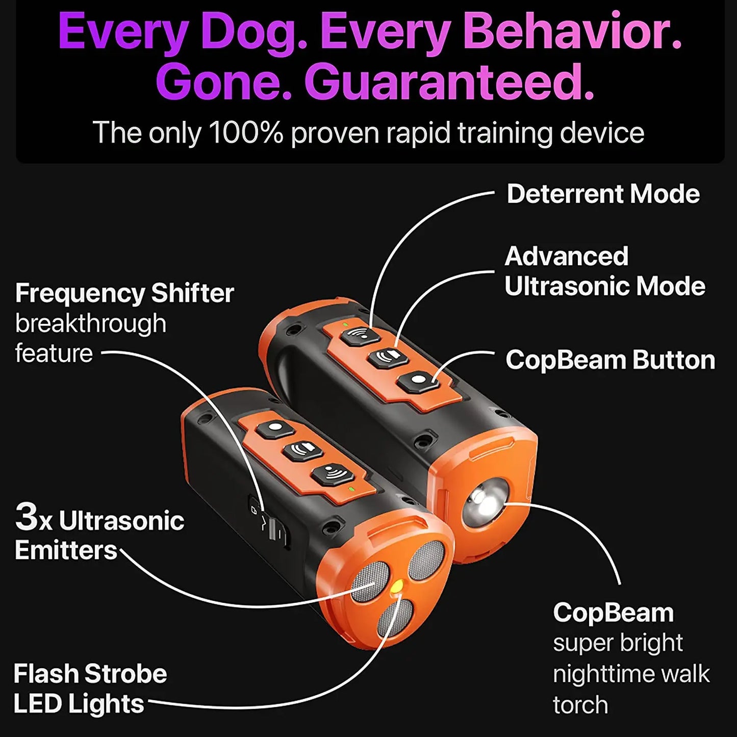 Ultrasonic Dog Training Device Rechargeable Pet Dog Repeller Anti Bark Deterrent with LED Flashlight 2023 New