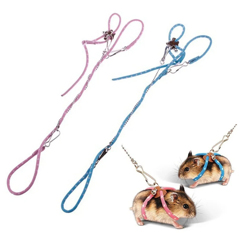 Adjustable Soft Pet Harness with Bell Leash Set Hamster Harness Leash Anti-Bite Pet Walking