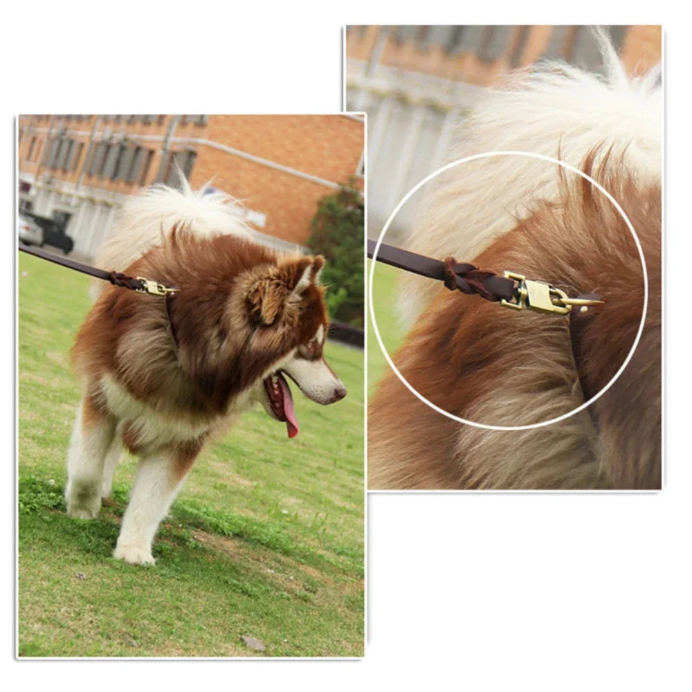Leather Heavy Duty Dog Leash Upgrade Widen Braided Dog Leash Brown Training Leather Pet Leash Suitable for Medium and Large Dogs