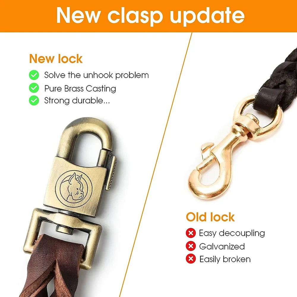 Leather Heavy Duty Dog Leash Upgrade Widen Braided Dog Leash Brown Training Leather Pet Leash Suitable for Medium and Large Dogs