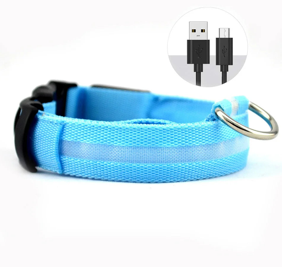 LED Illuminated Dog Collar Adjustable Flashing Lights USB Rechargeable Suitable For Small,Medium,Large,Dog Pet Safety Harness