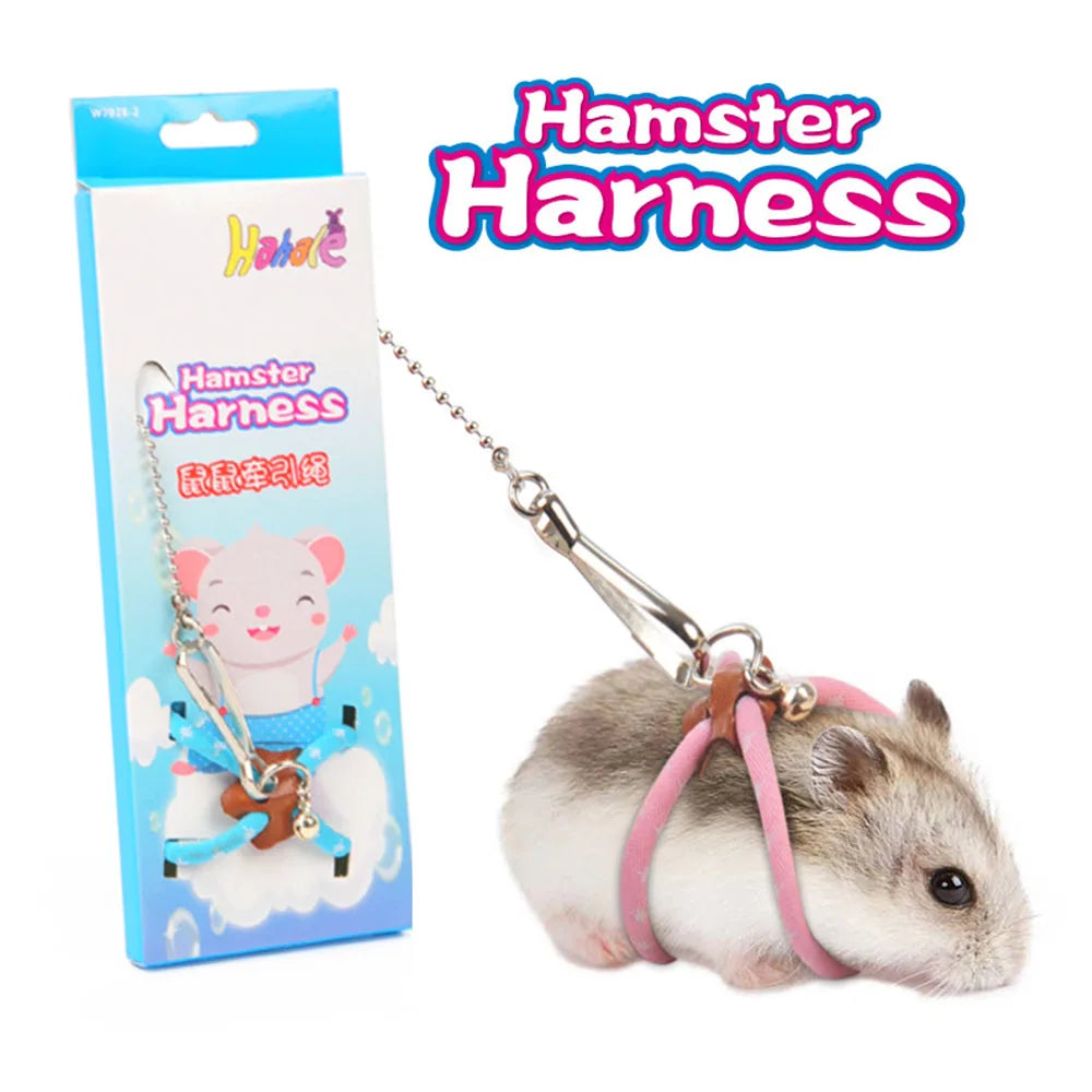 Adjustable Soft Pet Harness with Bell Leash Set Hamster Harness Leash Anti-Bite Pet Walking
