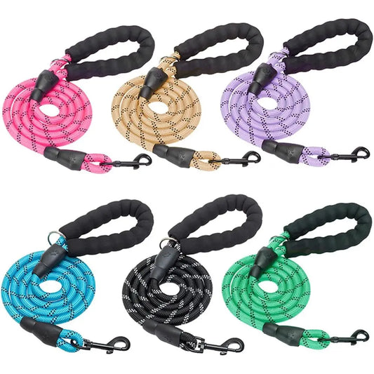 Heavy Duty Rope Dog Leash 6 Pack, 6T Nylon Pet Leash with Reflective Thread, Soft Padded Handle for Large Medium Dogs Small Pupp