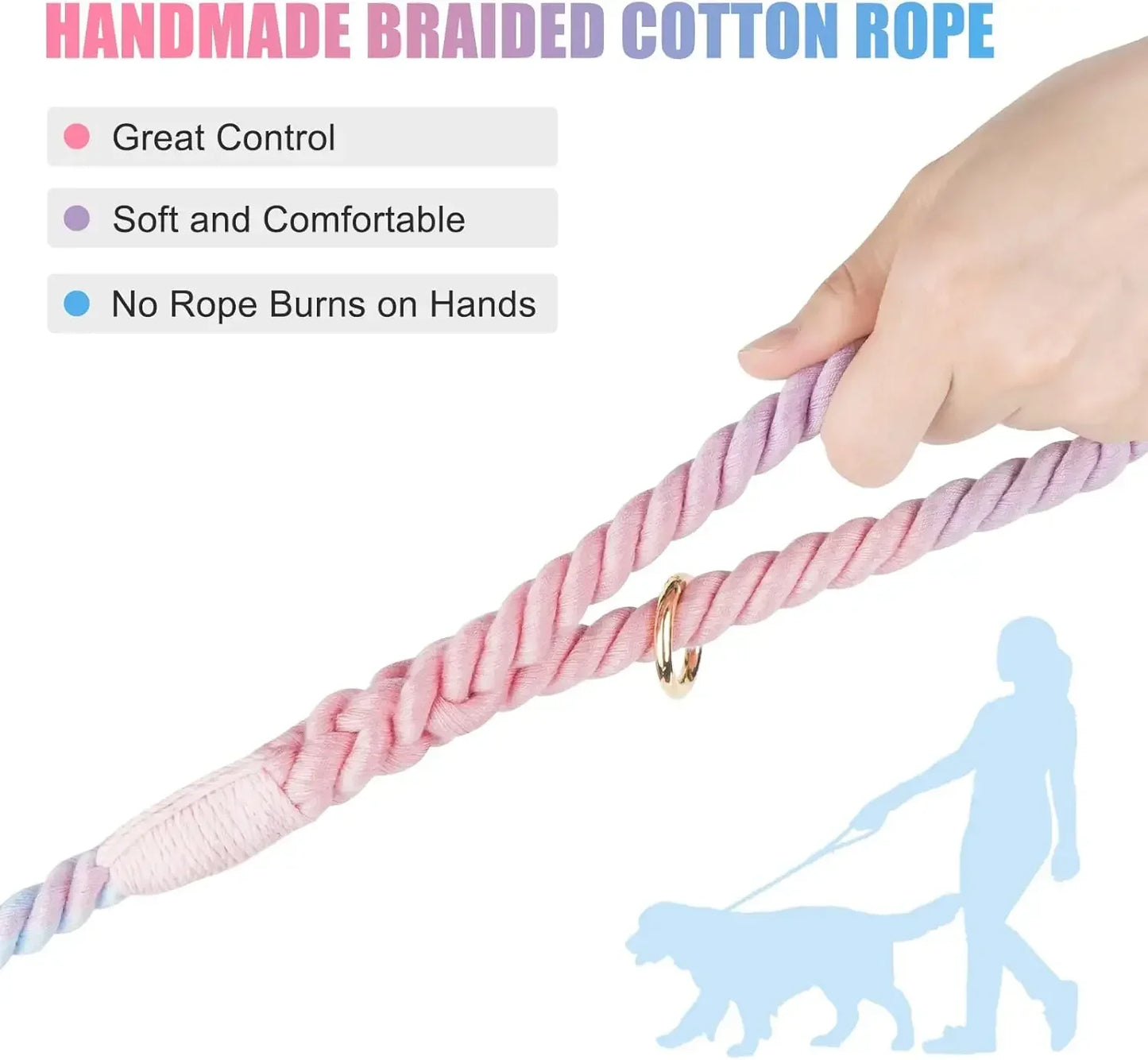Handmade Braided Cotton Dog Leash 5 FT Heavy Duty Metal Clasp For Small Medium Large Dogs Colorful Macaron