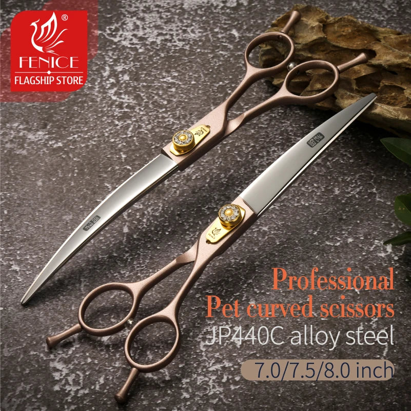 Fenice JP440C Steel Dog Scissors 7/7.5/8 Inch Pet Grooming Shears Curved Hair Trimming Scissors for Dogs Professional Groomer