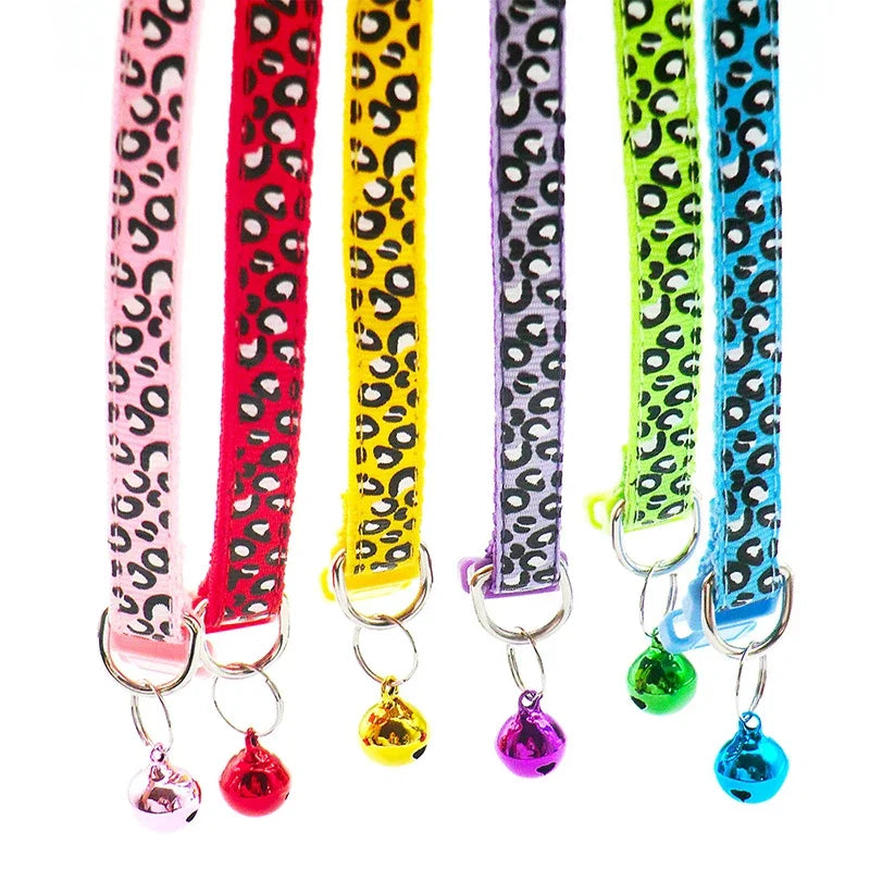 Cute Leopard Print Cat Dog Collars Adjustable Buckle Puppy Cartoon Pet Puppy Collars Leads Pet Accessories Cat Supplies