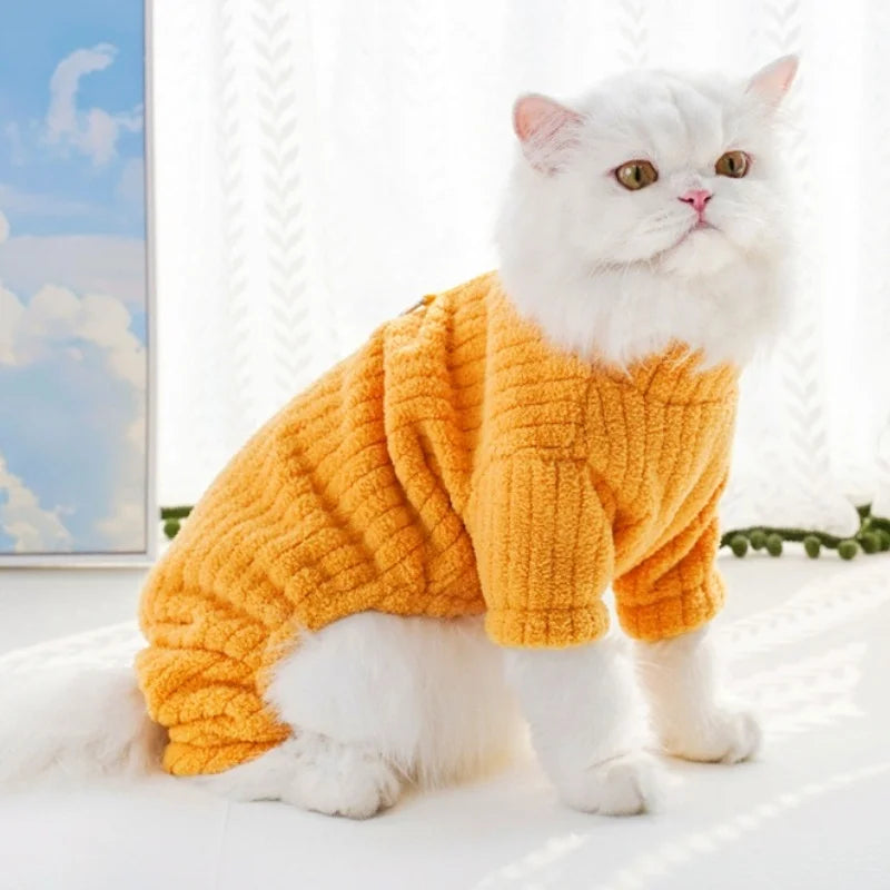 Cute Pet Plush Dog Jumpsuit Warm Soft Dog Clothes Winter Puppy Overalls Fashion Solid Cat Pajamas Pet Costumes Chihuahua Clothes