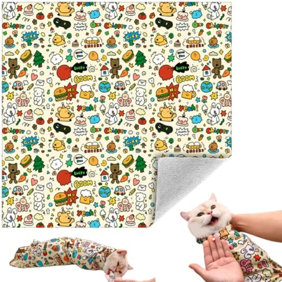 Cat Grooming Wrap Self-Adherent Soft Cat Blanket to Wrap Nail Clipping Anti-Bite Anti-Scratch Anti-Escape Calming Wrap