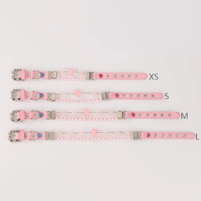 PU Leather Pet Beads Collar Pink Dog Leash Built in Wire Rope Durable Dog Collar Leash Set for Cats Small Dogs Pet Accessor