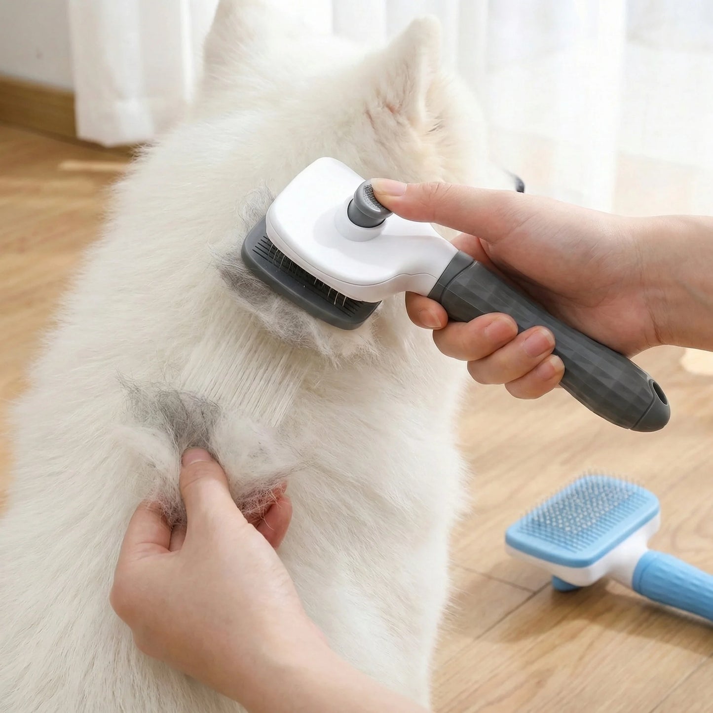 Effortless One-Step Clean Pet Grooming Brush, Gentle Hair Remover Massage Tool for Dog Cat Long Short Coat