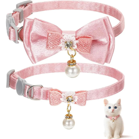 Adorable Cat Collar with Bow Cute Kitten Collars for Girl Cats Pink Cat Bows Accessories Breakaway Safety Cat Bowtie Collar