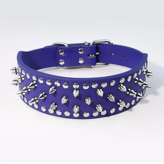 Pug Dog Collar Leather Adjustable Spikes Pet Collar for Medium Lager Dogs Brown Bull Dog Coleira para perro pitbull pet supplies