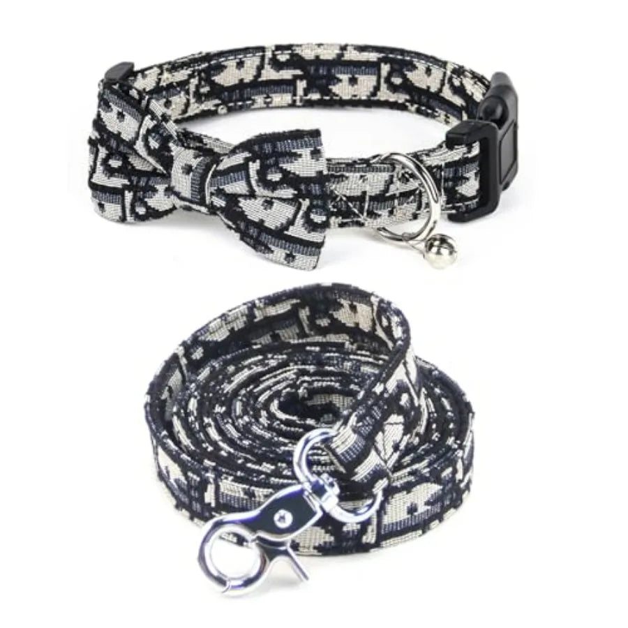Dog Collar and Harness with Leash Set, Premium Breathable Harnesses for Girl Boy Dogs, No Pull Easy Walking Pet Harness, Black,