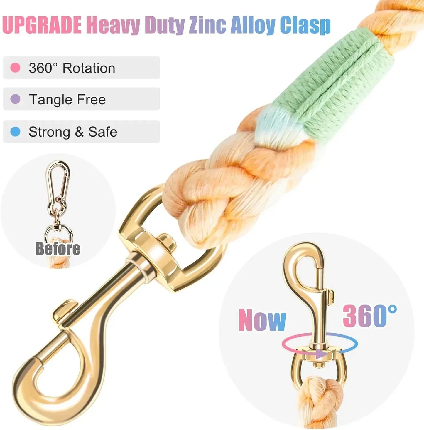 Handmade Braided Cotton Dog Leash 5 FT Heavy Duty Metal Clasp For Small Medium Large Dogs Colorful Macaron
