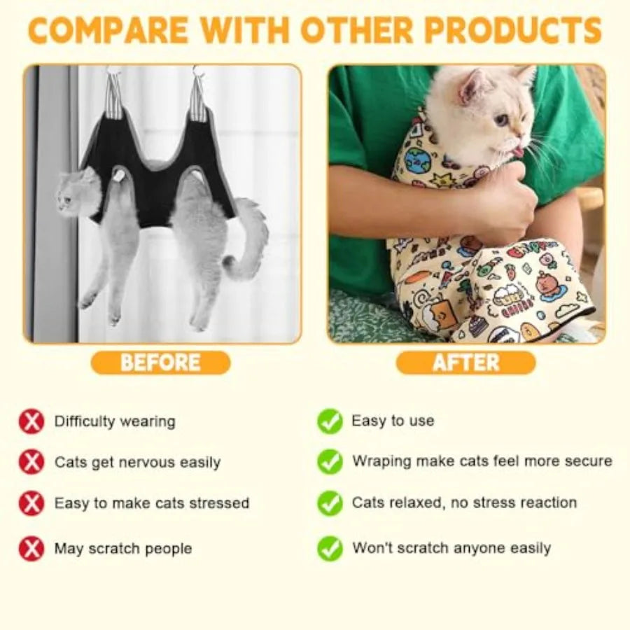 Cat Grooming Wrap Self-Adherent Soft Cat Blanket to Wrap Nail Clipping Anti-Bite Anti-Scratch Anti-Escape Calming Wrap