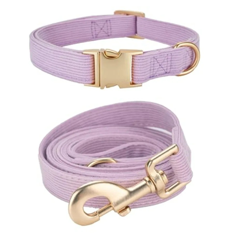 Soft Dog Collar and Leash Set Adjustable Woven Tweed Dog Collars with Metal Buckle and Lead for Dogs, Pink