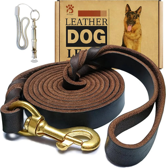 6ft x 3/4 inch Genuine Leather Braided Dog Leash, Strong Heavy Duty for Large and Medium Dogs, Soft Comfortable Brown