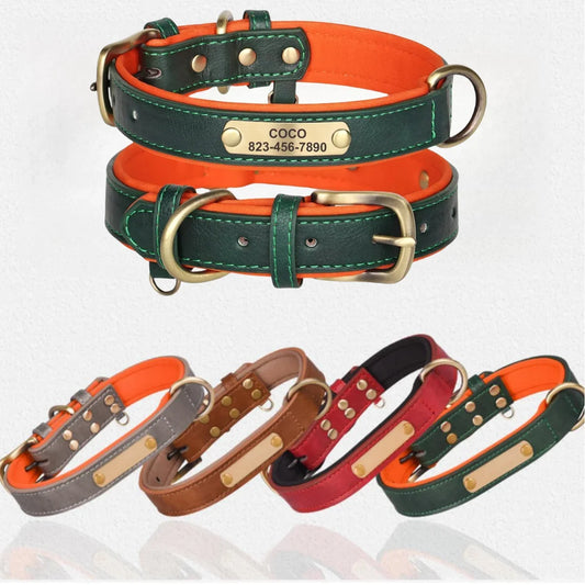 Personalized Leash Custom Dog Collar PU Leather Pet Dog Tag Collars Free Engraved Nameplate For Small Medium Large Dogs Pitbull