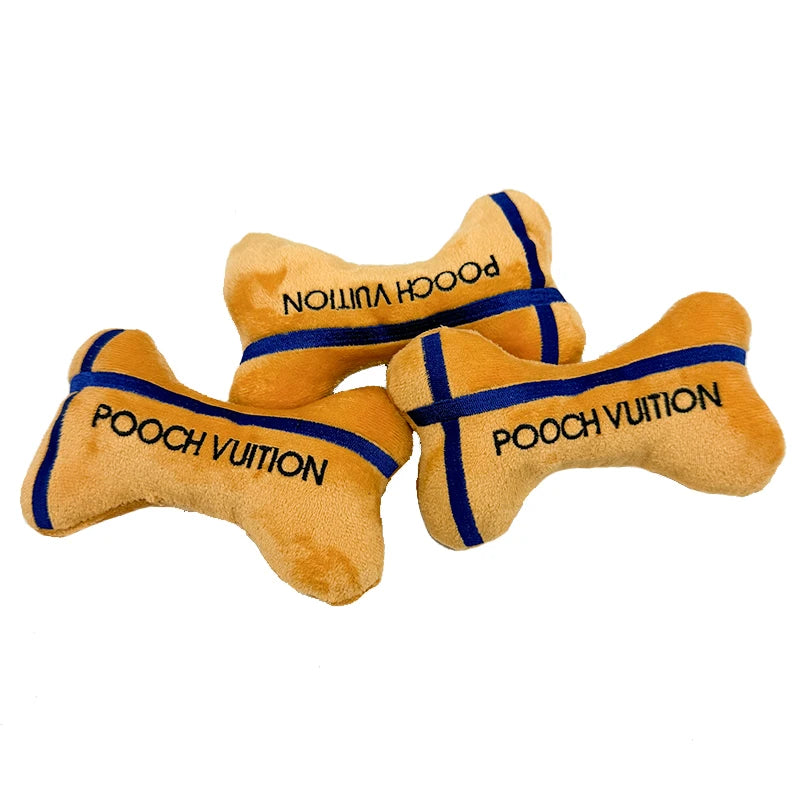 Fashion Designer Cotton Interactive Bite Dog Toys Luxury Holiday Birthday Dog Bone Toy Wither Squeaker