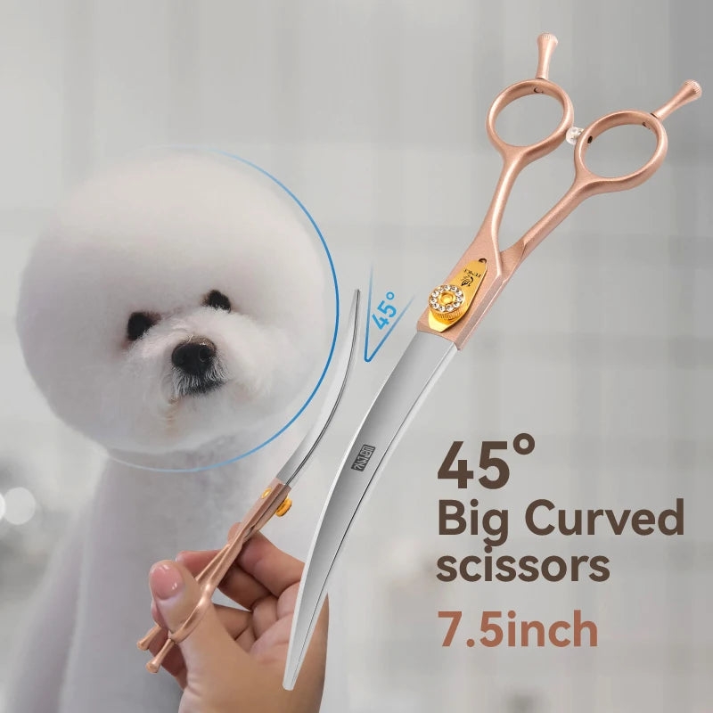 Fenice JP440C Steel Dog Scissors 7/7.5/8 Inch Pet Grooming Shears Curved Hair Trimming Scissors for Dogs Professional Groomer