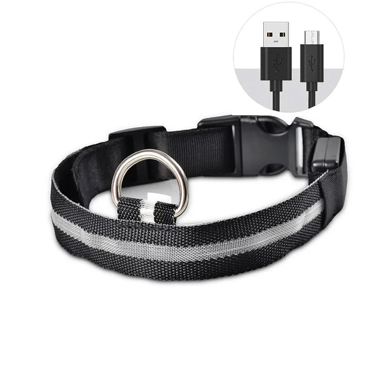 LED Illuminated Dog Collar Adjustable Flashing Lights USB Rechargeable Suitable For Small,Medium,Large,Dog Pet Safety Harness