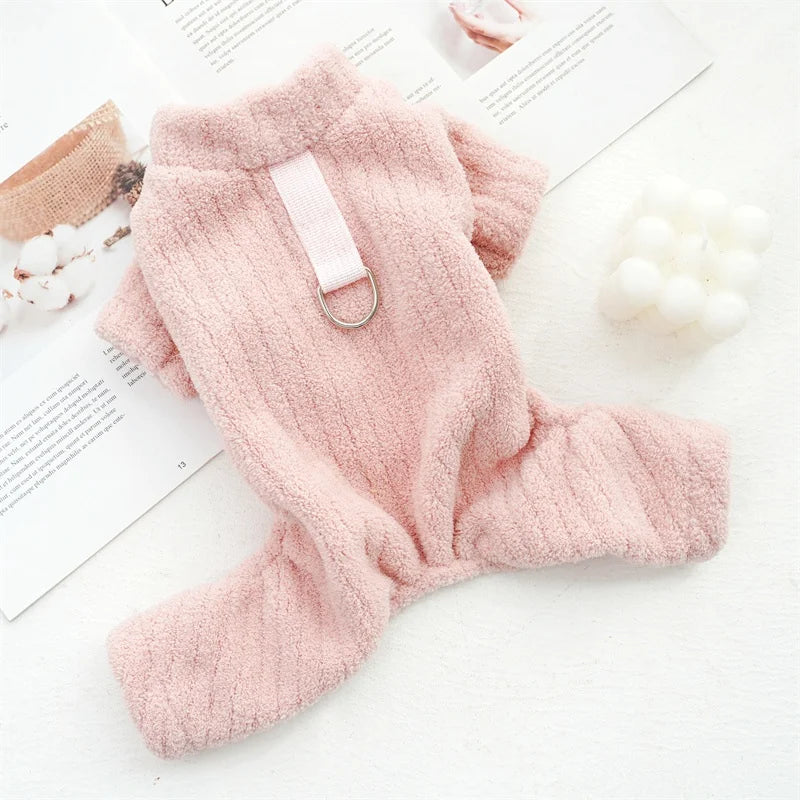 Cute Pet Plush Dog Jumpsuit Warm Soft Dog Clothes Winter Puppy Overalls Fashion Solid Cat Pajamas Pet Costumes Chihuahua Clothes