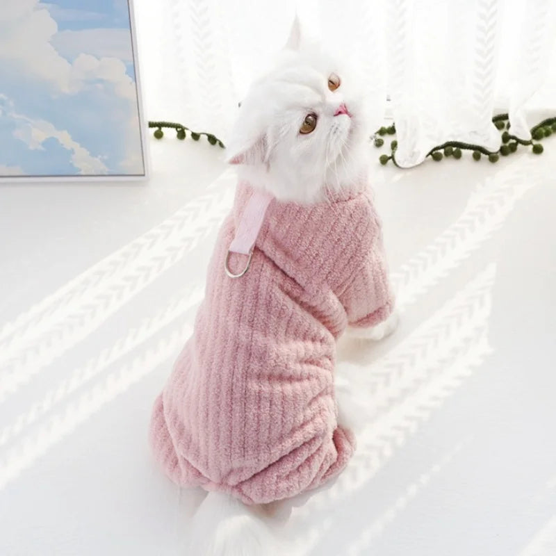 Cute Pet Plush Dog Jumpsuit Warm Soft Dog Clothes Winter Puppy Overalls Fashion Solid Cat Pajamas Pet Costumes Chihuahua Clothes