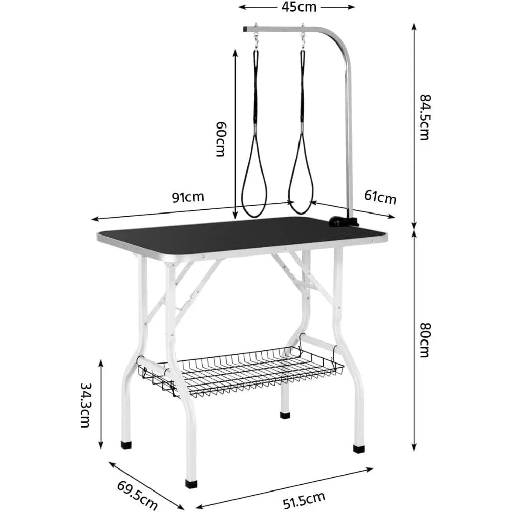 Yah 36'' Dog Grooming Table, Pet Foldable Grooming Table w/Double Loops/Mesh Tray/Adjustable Arm, Black